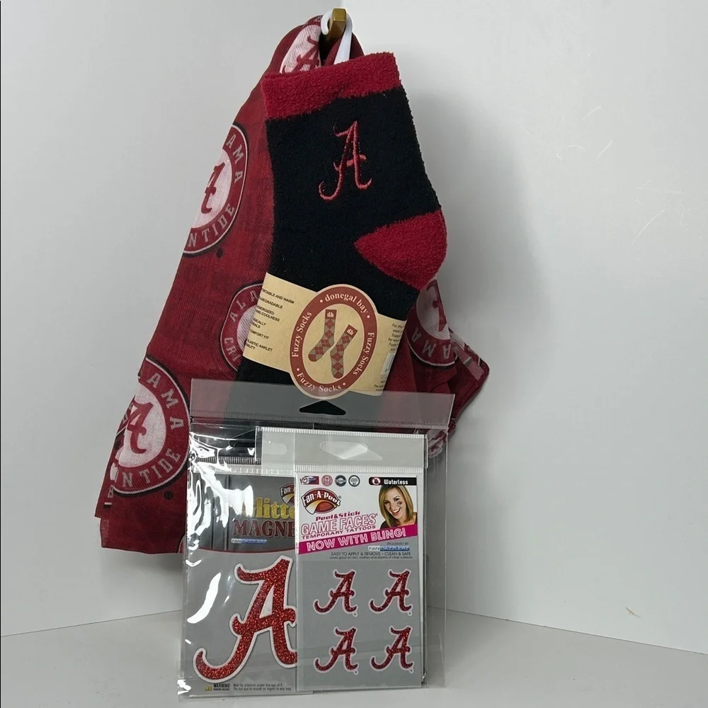 Alabama Crimson Tide Accessory Set-Scarf, Sock, Temp Tattoos & Magnetic